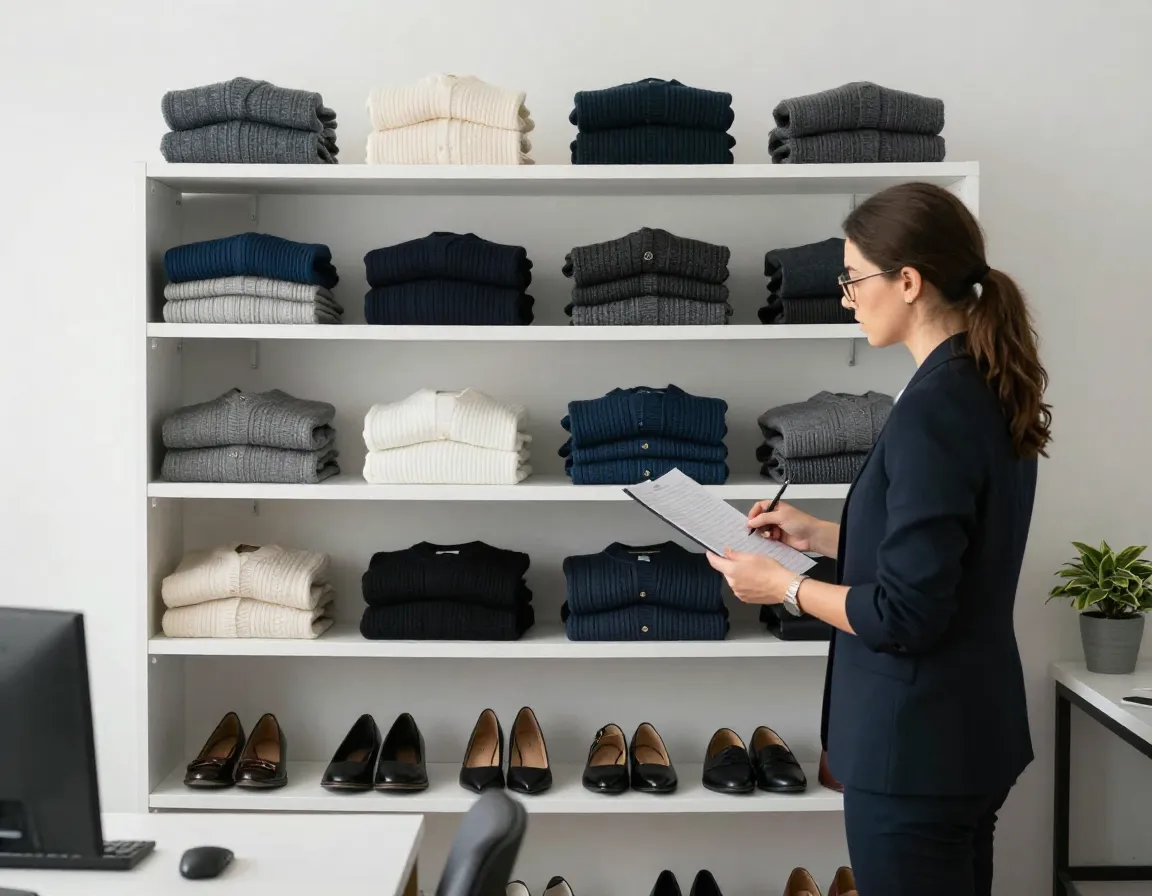 Professional wardrobe audit consultation showing organised clothing